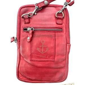 Harbour 2nd Bag Red Leather Crossbody Phone Purse Anchor Logo Vintage Style